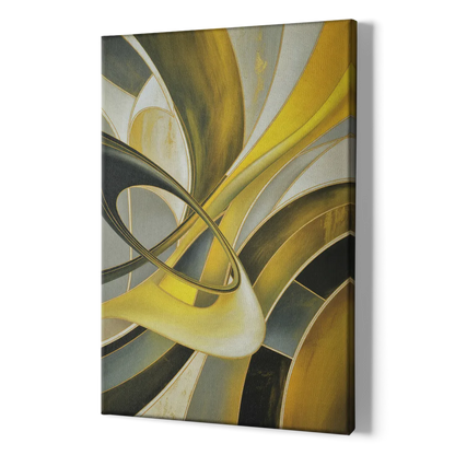 Opulent Resonance Yellow and Grey Abstract - Canvas Print Art Sides