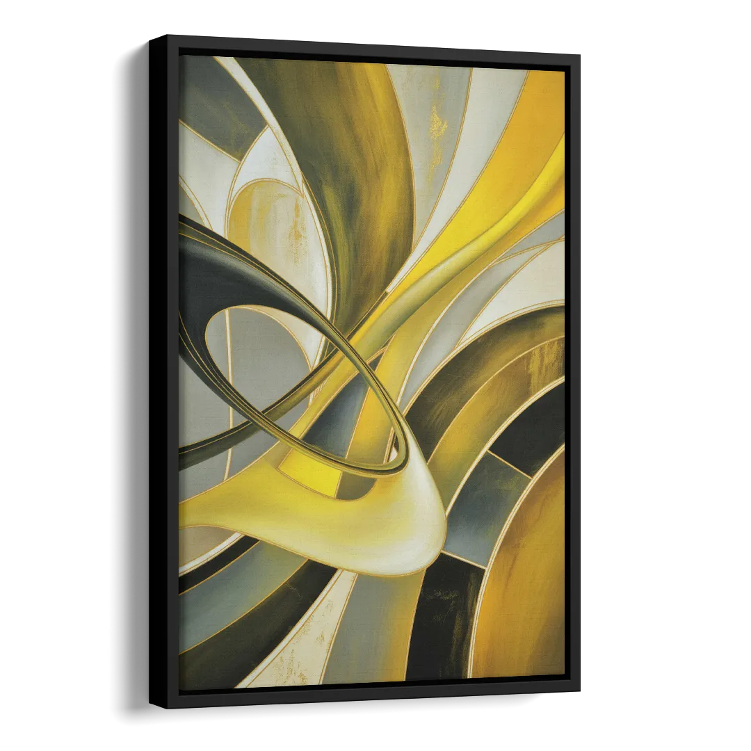 Opulent Resonance Yellow and Grey Abstract Side - Black Canvas Wall Art