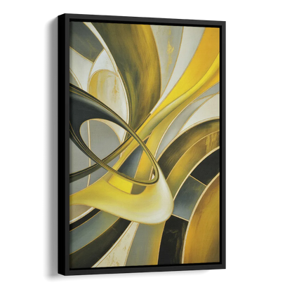 Opulent Resonance Yellow and Grey Abstract Side - Black Canvas Wall Art