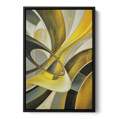 Opulent Resonance Yellow and Grey Abstract - Black Frame Canvas