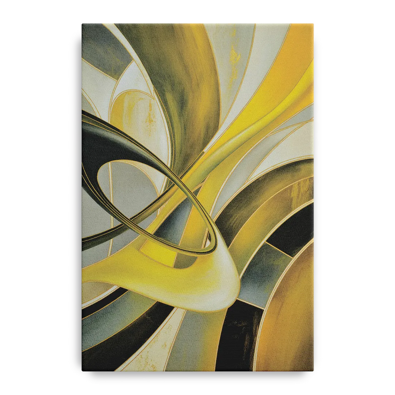 Opulent Resonance Yellow and Grey Abstract Front - Canvas Wall Art