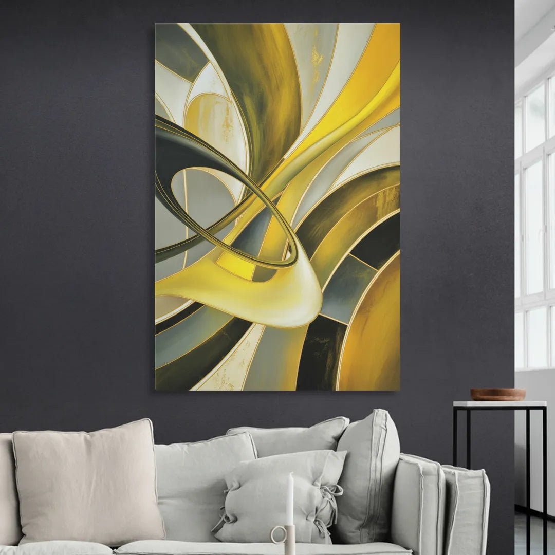 Opulent Resonance Yellow and Grey Abstract Sitting Room - Canvas Wall Art
