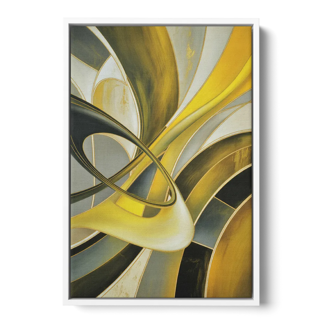 Opulent Resonance Yellow and Grey Abstract Front - White Canvas Wall Art