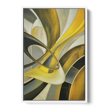 Opulent Resonance Yellow and Grey Abstract Front - White Canvas Wall Art