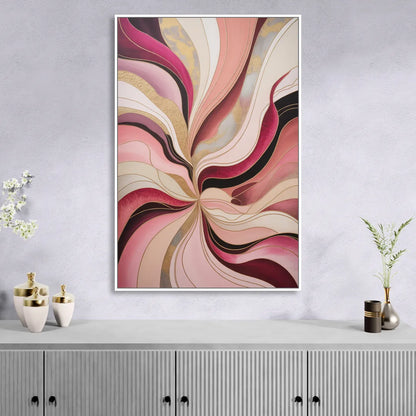 Opulent Serenity Pink Abstract Living Room - White Canvas Wall Art