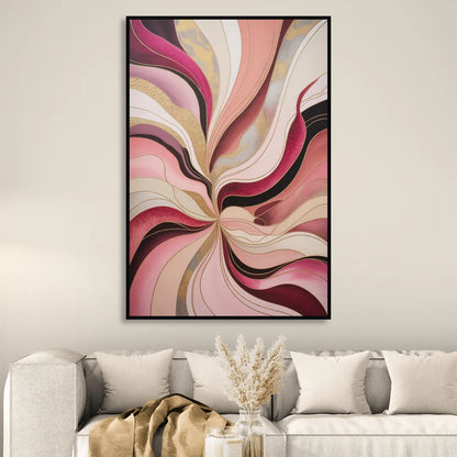 Opulent Serenity Pink Abstract Living Room - Black Canvas Wall Art