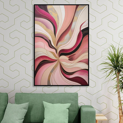 Opulent Serenity Pink Abstract Sitting Room - Black Canvas Wall Art