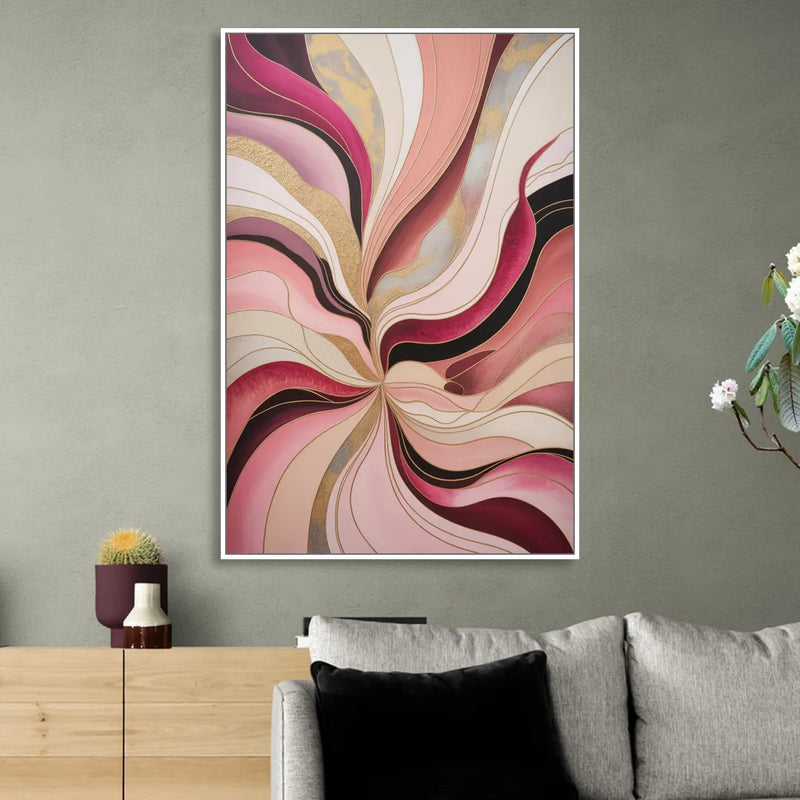 Opulent Serenity Pink Abstract Sitting Room - White Canvas Wall Art