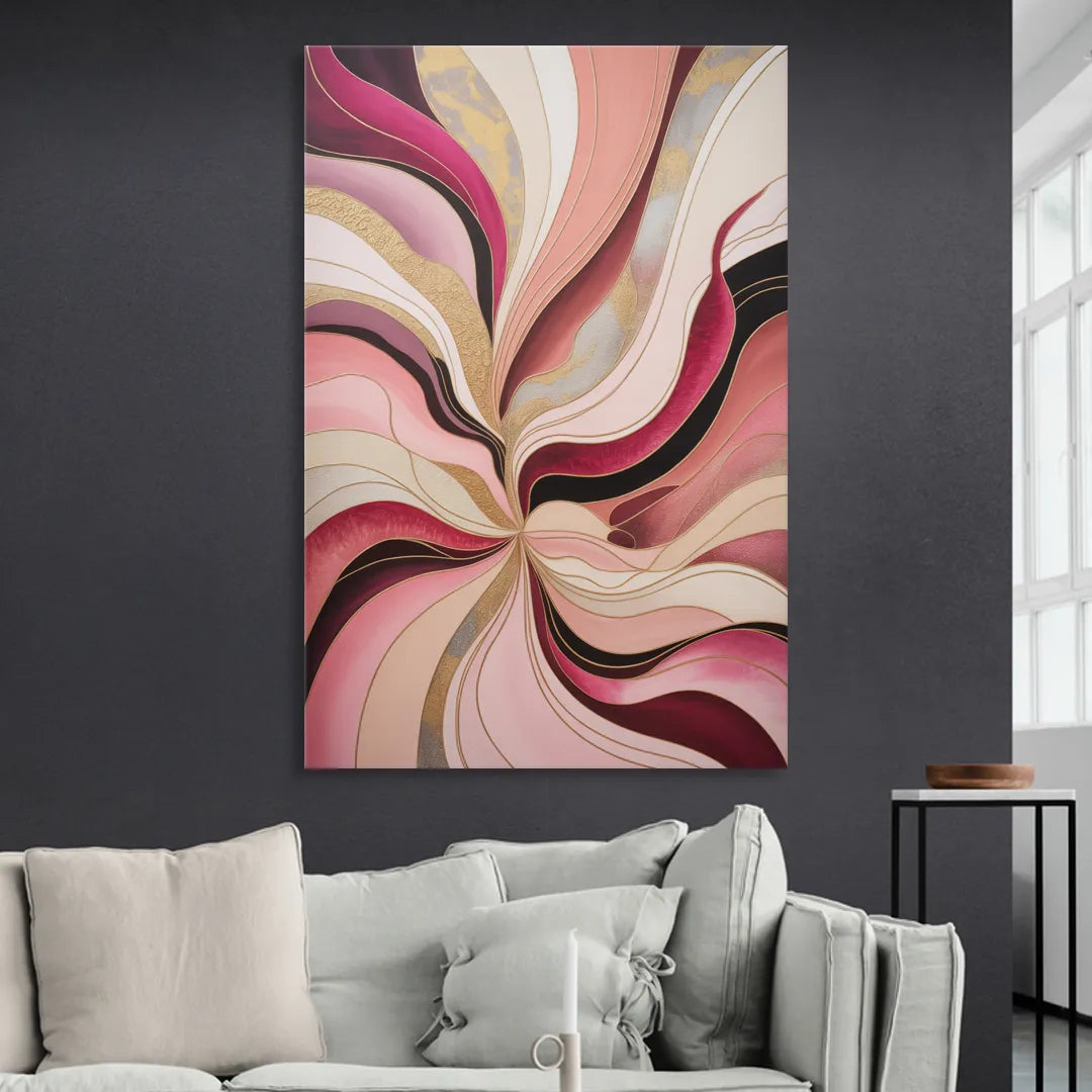Opulent Serenity Pink Abstract Living Room - Canvas Wall Art