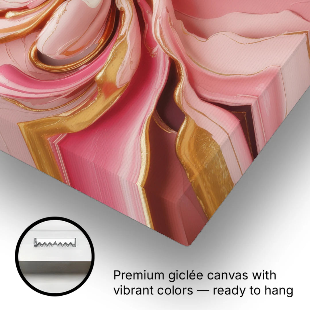 Opulent Serenity Pink and Gold Abstract - Canvas Wall Art - Gallery Wrap Corner