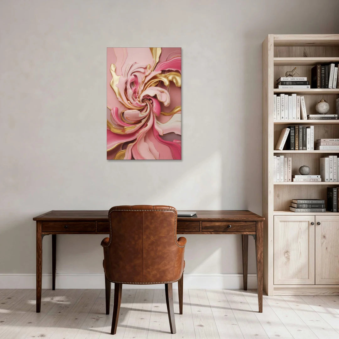 Opulent Serenity Pink and Gold Abstract - Canvas Wall Art - Office - 24x36