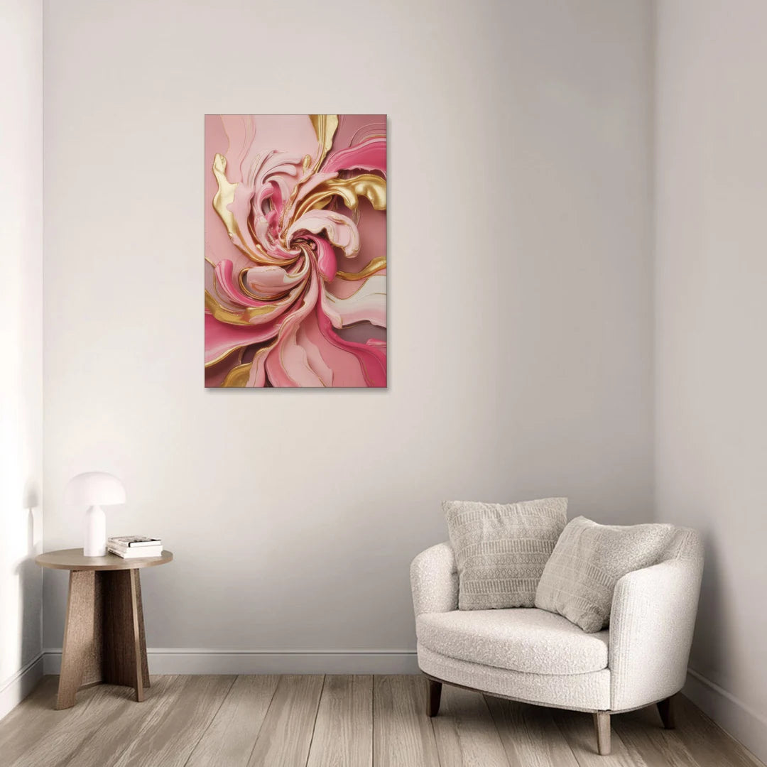 Opulent Serenity Pink and Gold Abstract - Canvas Wall Art - Sofa - 24x36