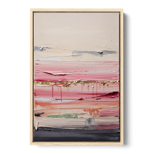 Opulent Serenity Pink and Gold Abstract - Oak Framed Canvas Wall Art - Front