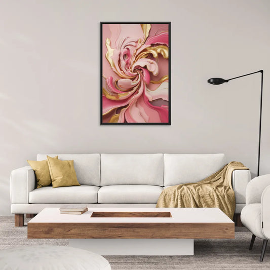 Opulent Serenity Pink and Gold Abstract - Living Room Black Frame Canvas