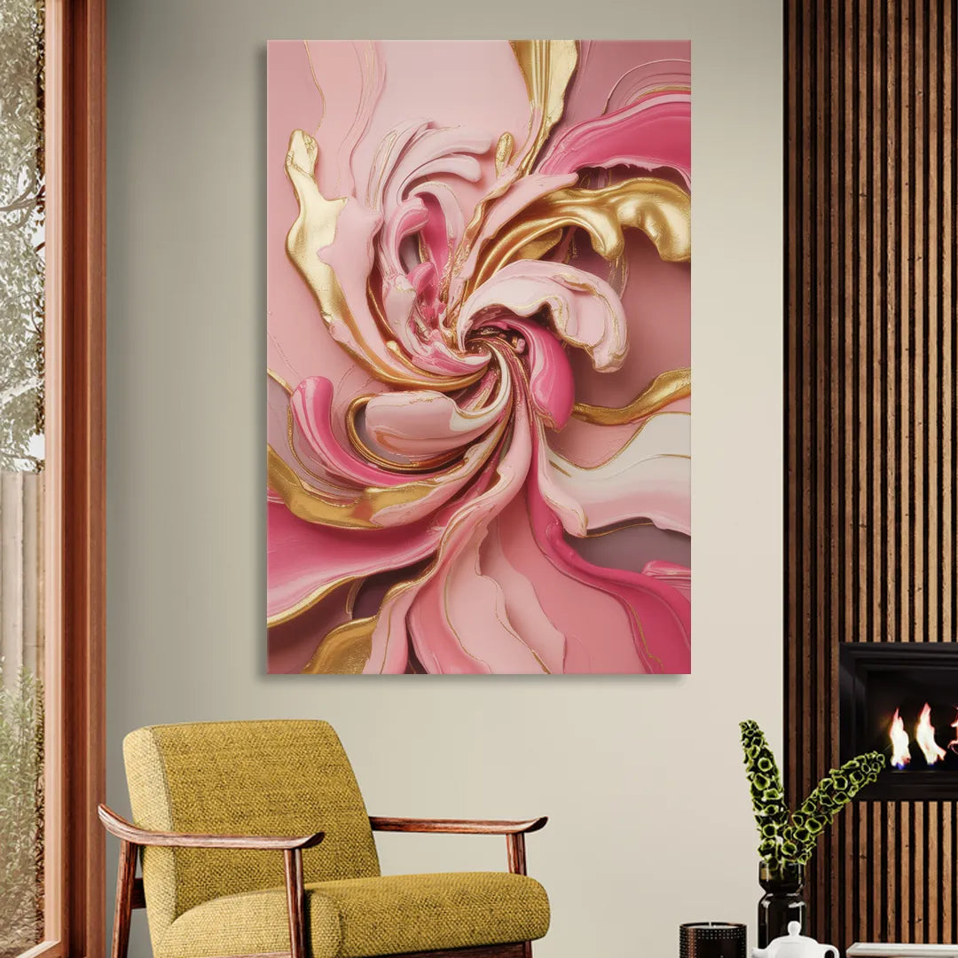 Opulent Serenity Pink and Gold Abstract Sitting Room - Canvas Wall Art