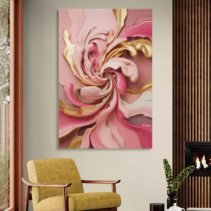 Opulent Serenity Pink and Gold Abstract Sitting Room - Canvas Wall Art