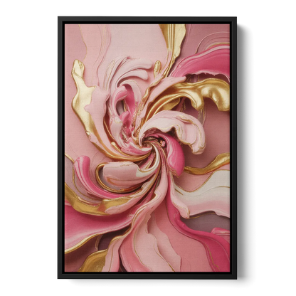 Opulent Serenity Pink and Gold Abstract - Black Frame Canvas