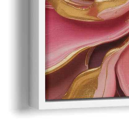 Opulent Serenity Pink and Gold Abstract - Close-Up White Frame Canvas
