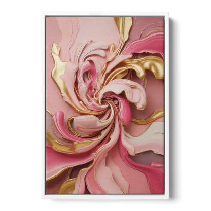 Opulent Serenity Pink and Gold Abstract - White Frame Canvas