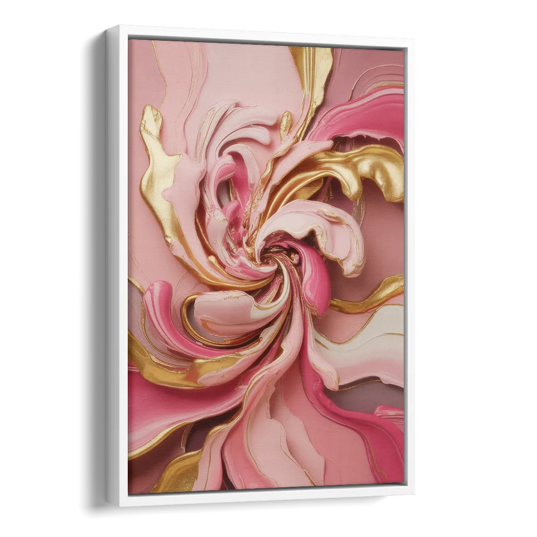 Opulent Serenity Pink and Gold Abstract Side - White Canvas Wall Art