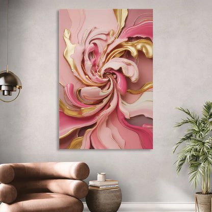 Opulent Serenity Pink and Gold Abstract Living Room - Canvas Wall Art