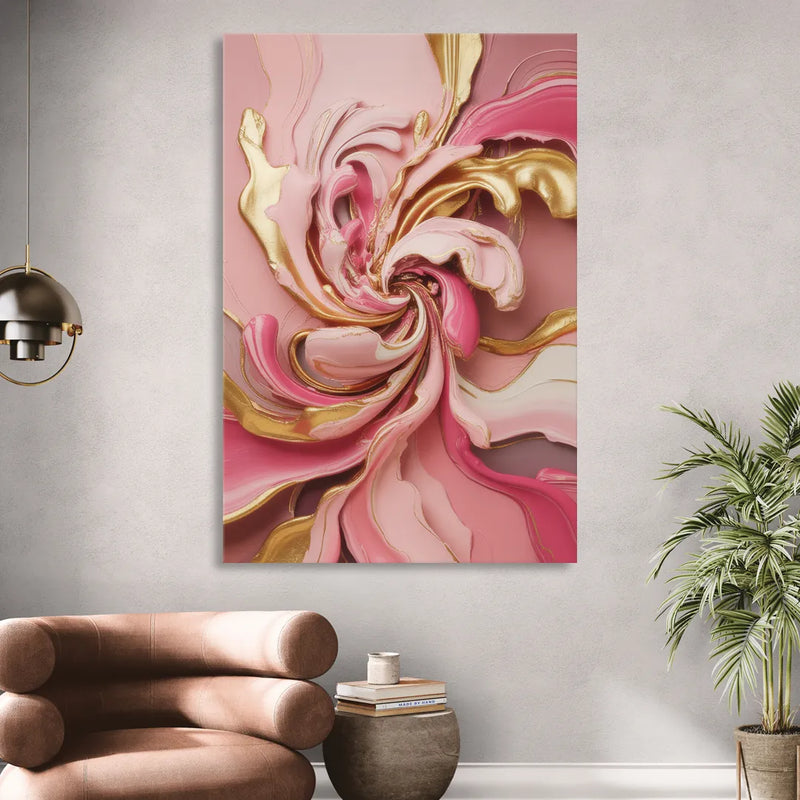 Opulent Serenity Pink and Gold Abstract Living Room - Canvas Wall Art