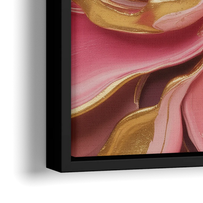 Opulent Serenity Pink and Gold Abstract - Close-Up Black Frame Canvas