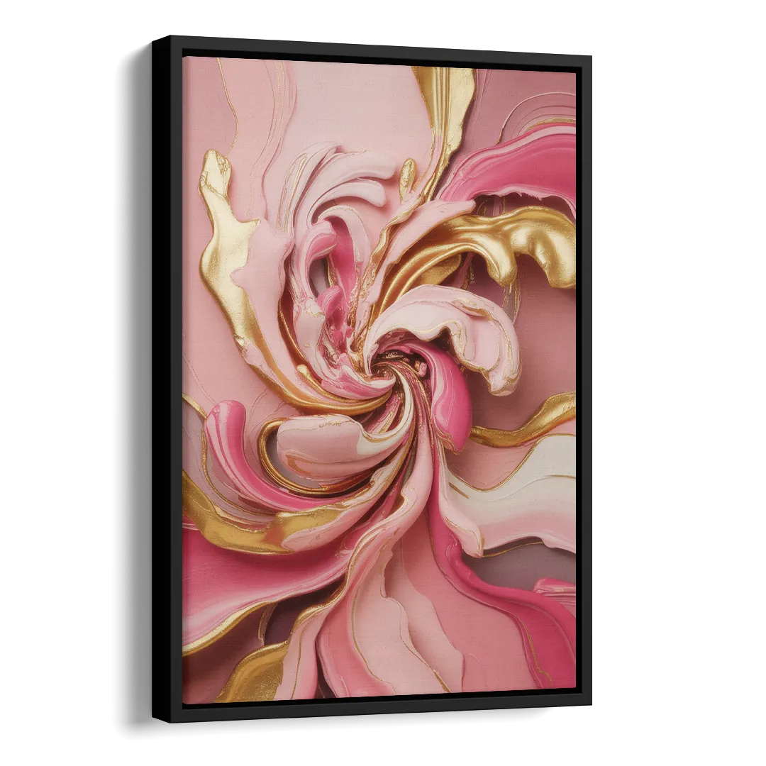 Opulent Serenity Pink and Gold Abstract Side - Black Canvas Wall Art