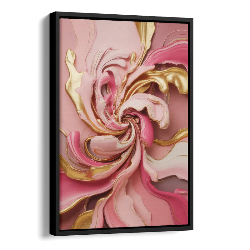 Opulent Serenity Pink and Gold Abstract Side - Black Canvas Wall Art