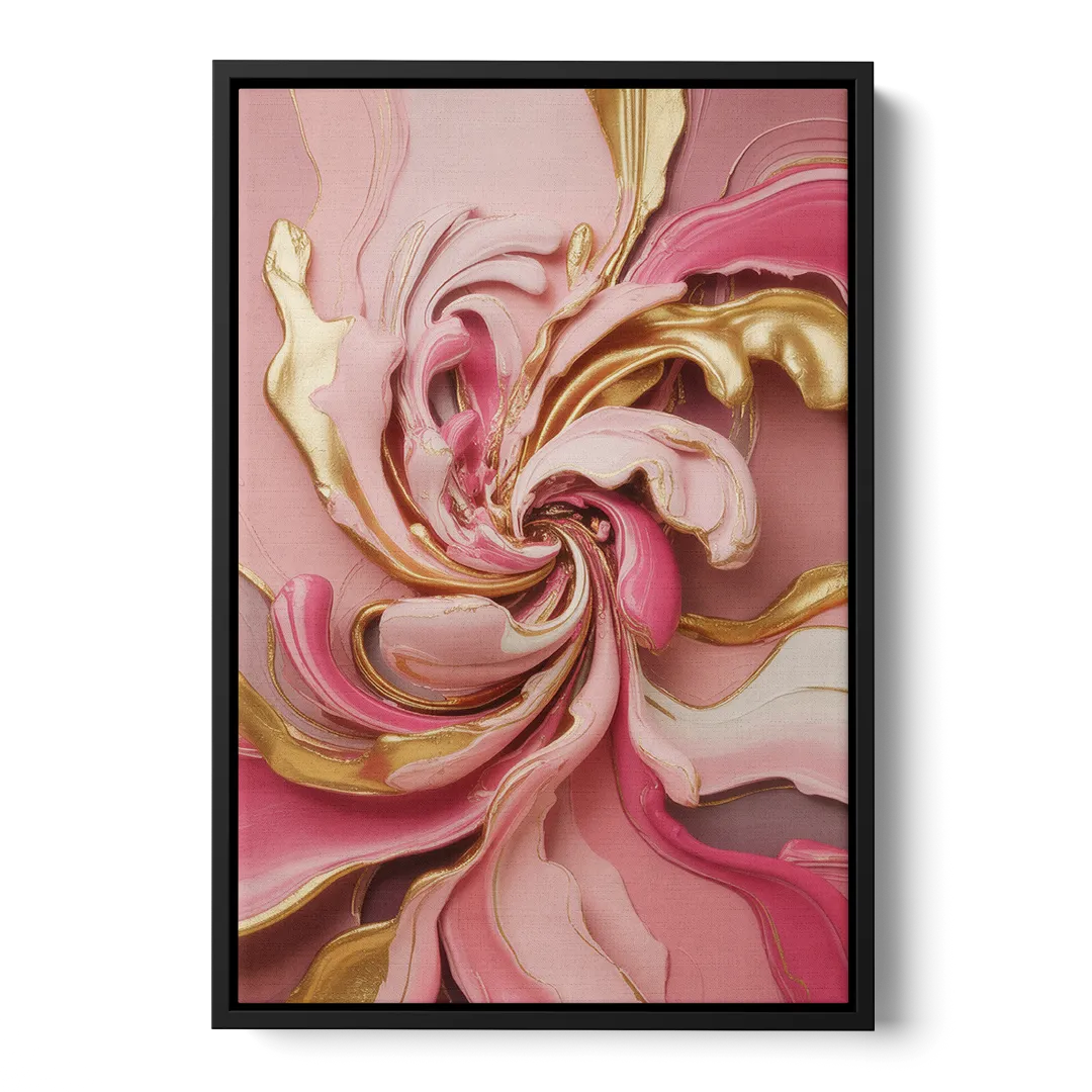 Opulent Serenity Pink and Gold Abstract Front - Black Canvas Wall Art