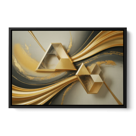 Opulent Streams Gold Abstract - Black Framed Canvas Wall Art - Front