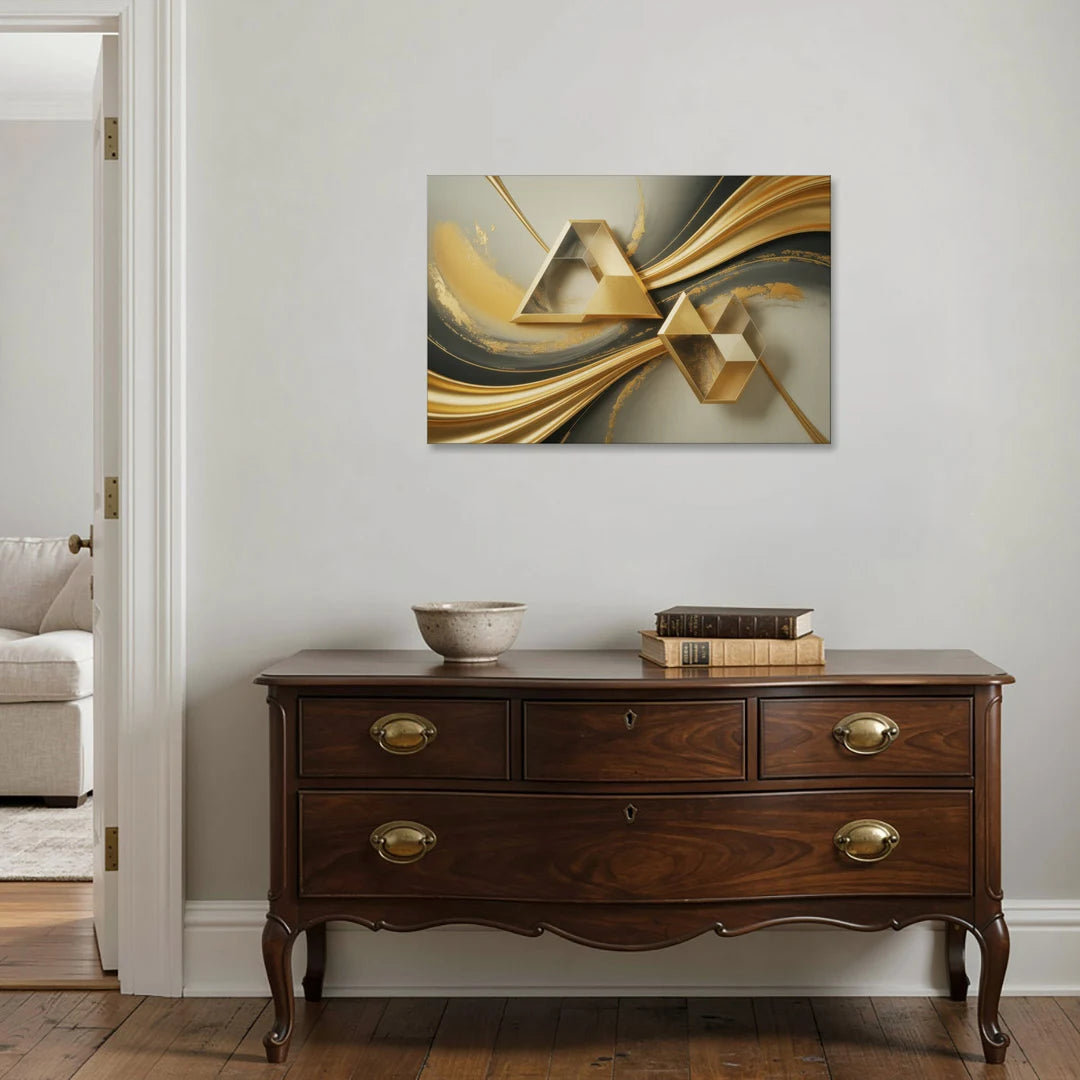 Opulent Streams Gold Abstract - Canvas Wall Art - Coffee Table - 36x24