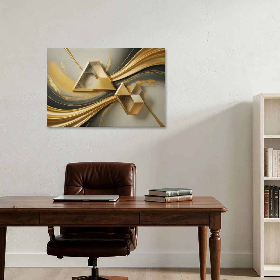 Opulent Streams Gold Abstract - Canvas Wall Art - Office - 36x24