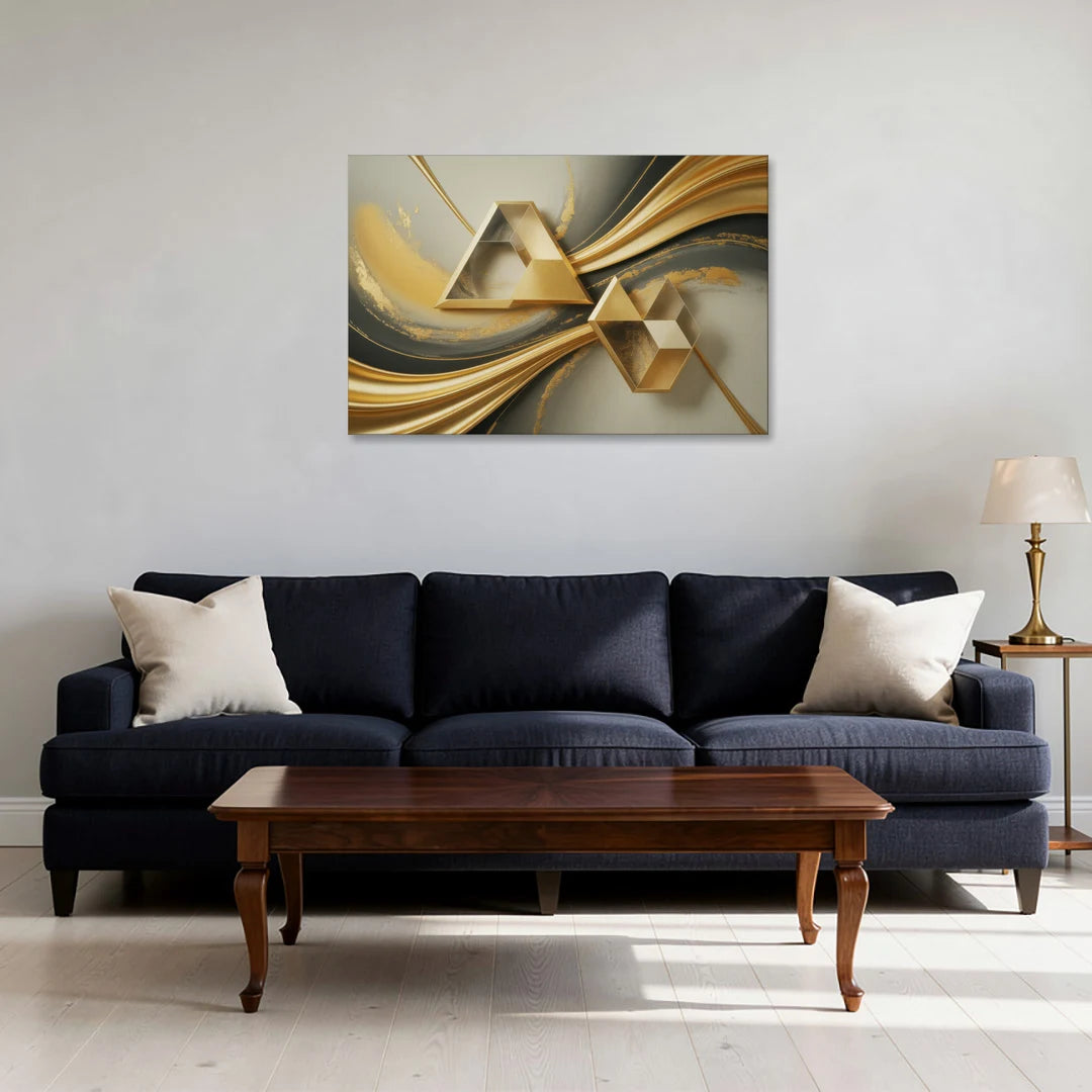 Opulent Streams Gold Abstract - Canvas Wall Art - Sofa - 36x24