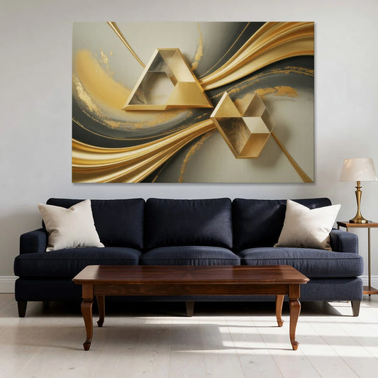 Opulent Streams Gold Abstract - Canvas Wall Art - Sofa - 60x40