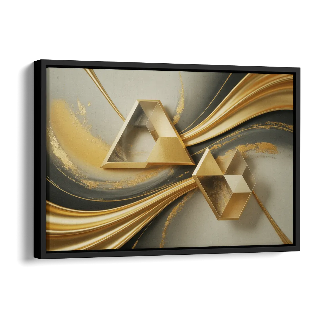 Opulent Streams Gold Abstract Side - Black Canvas Wall Art