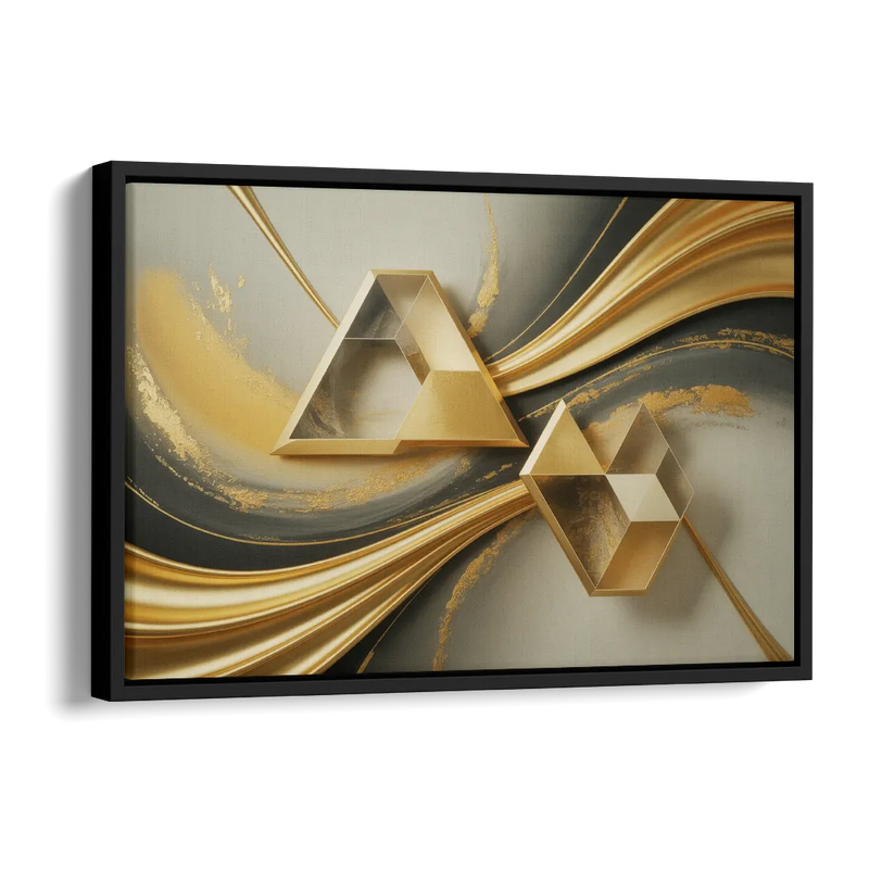 Opulent Streams Gold Abstract Side - Black Canvas Wall Art