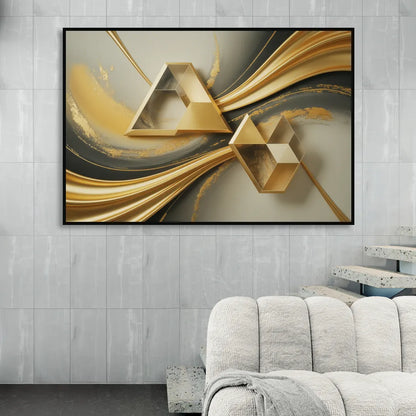 Opulent Streams Gold Abstract Living Room - Black Canvas Wall Art