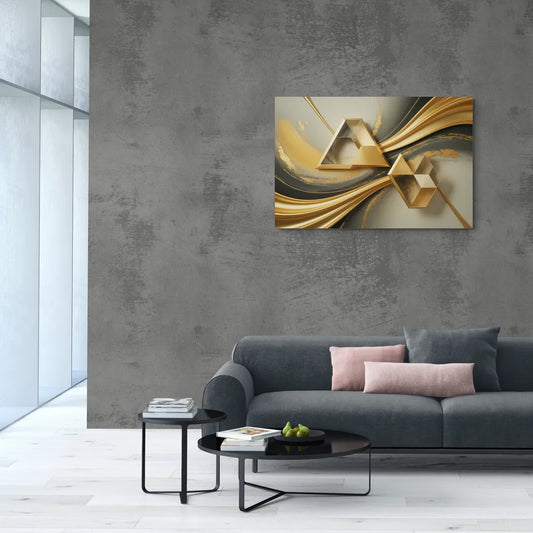 Opulent Streams Gold Abstract - Canvas Wall Art Living Room