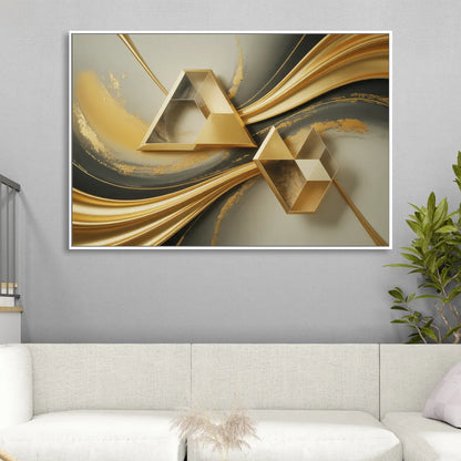 Opulent Streams Gold Abstract Living Room - White Canvas Wall Art