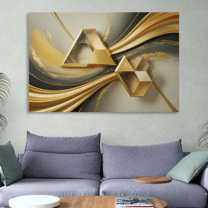 Opulent Streams Gold Abstract Sitting Room - Canvas Wall Art