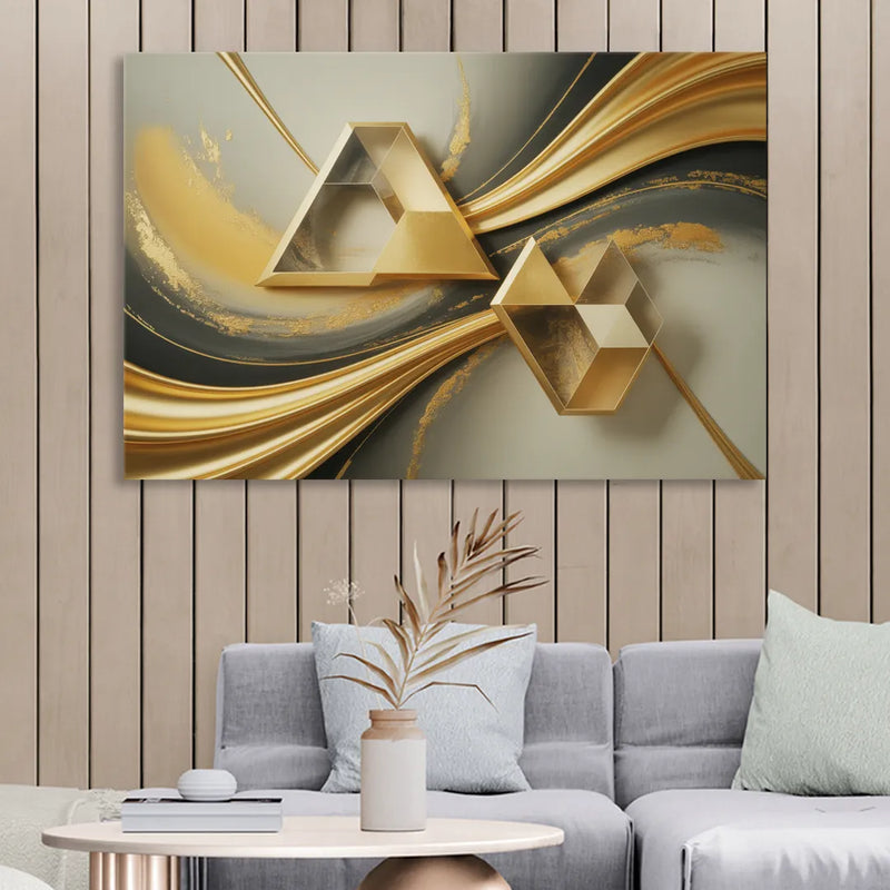 Opulent Streams Gold Abstract Living Room - Canvas Wall Art