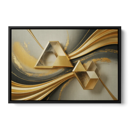 Opulent Streams Gold Abstract - Black Frame Canvas