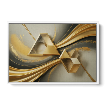 Opulent Streams Gold Abstract - White Frame Canvas