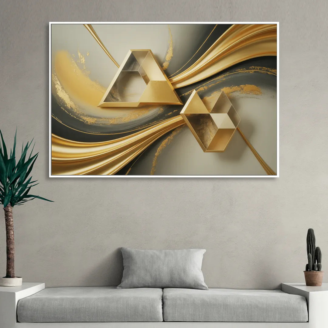 Opulent Streams Gold Abstract Sitting Room - White Canvas Wall Art