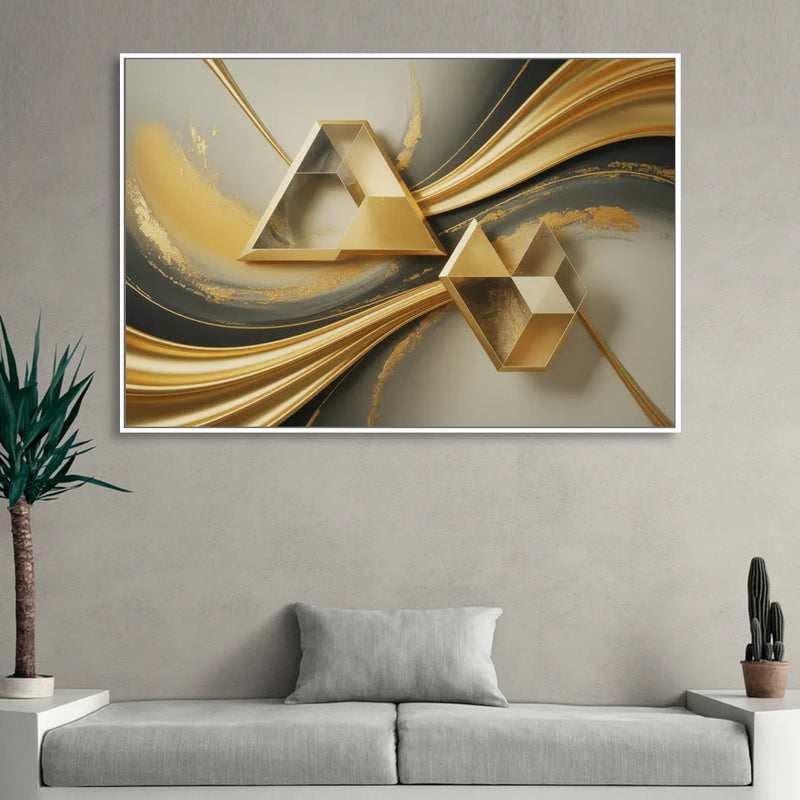 Opulent Streams Gold Abstract Sitting Room - White Canvas Wall Art