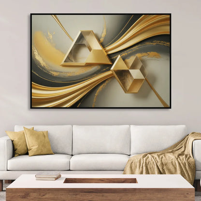Opulent Streams Gold Abstract Sitting Room - Black Canvas Wall Art