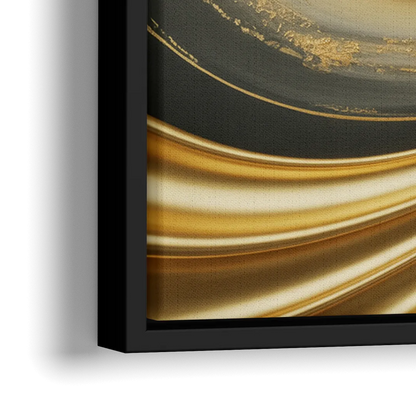 Opulent Streams Gold Abstract - Close-Up Black Frame Canvas