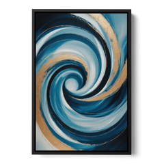Opulent Swirl Blue and Gold Abstract - Black Framed Canvas Wall Art - Front