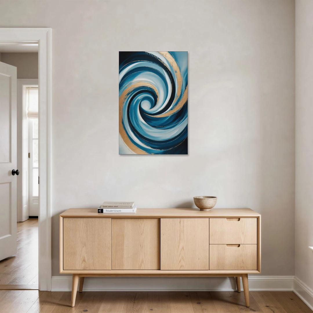 Opulent Swirl Blue and Gold Abstract - Canvas Wall Art - Coffee Table - 24x36